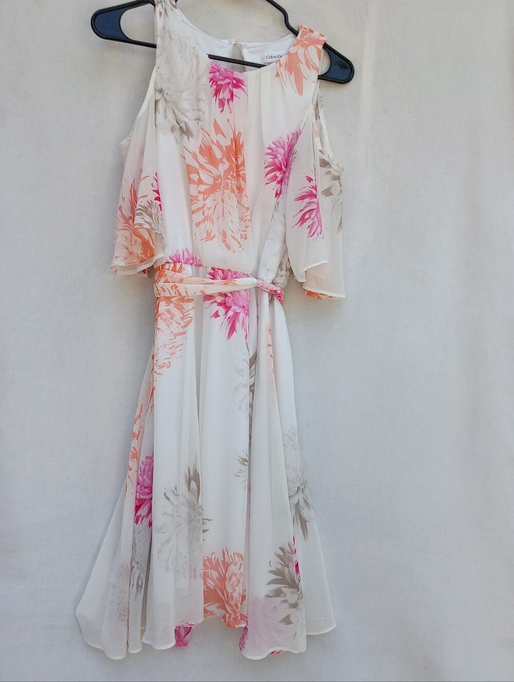 Calvin Klein Cream Midi Dress with Pink & Peach Floral Print